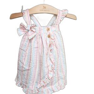 GoodLad Baby Girls' Pastel Seersucker Sundress - 18M, Ruffles  Bow, Easter Dress